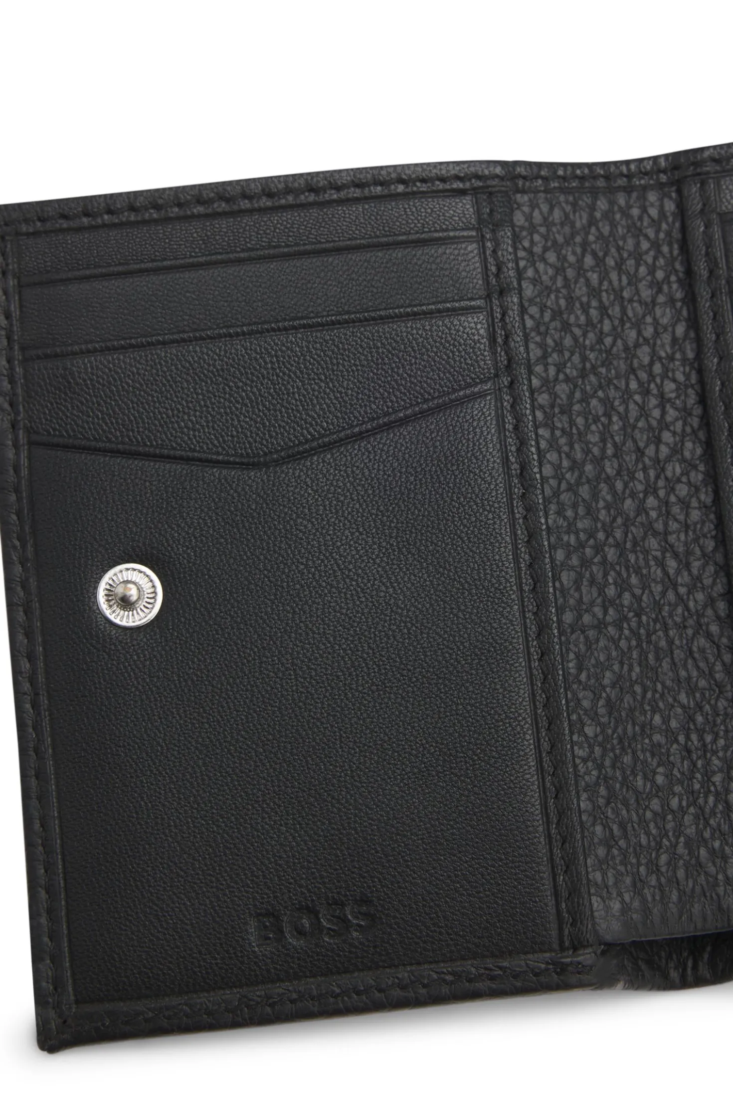 Grained-leather wallet with metallic logo lettering