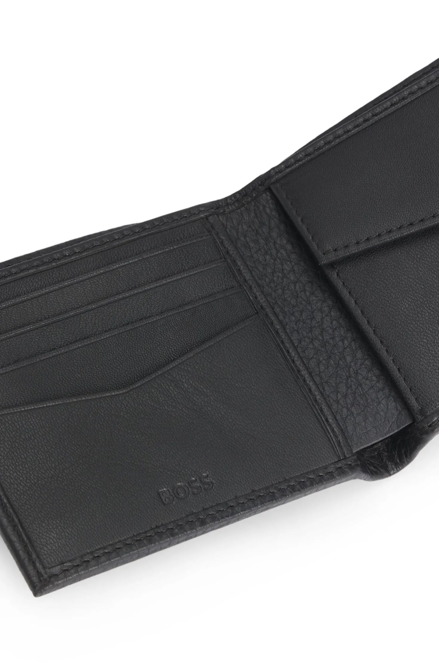 Grained-leather wallet with metal logo