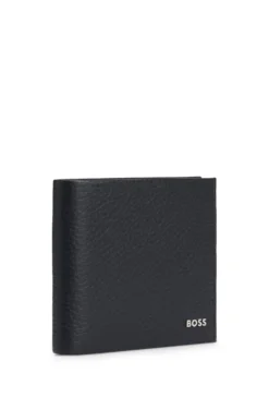 Grained-leather wallet with metal logo
