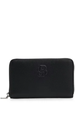 Grained ziparound wallet with Double B monogram