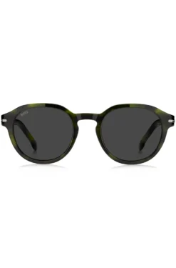 Green-horn sunglasses with silver-tone hinges