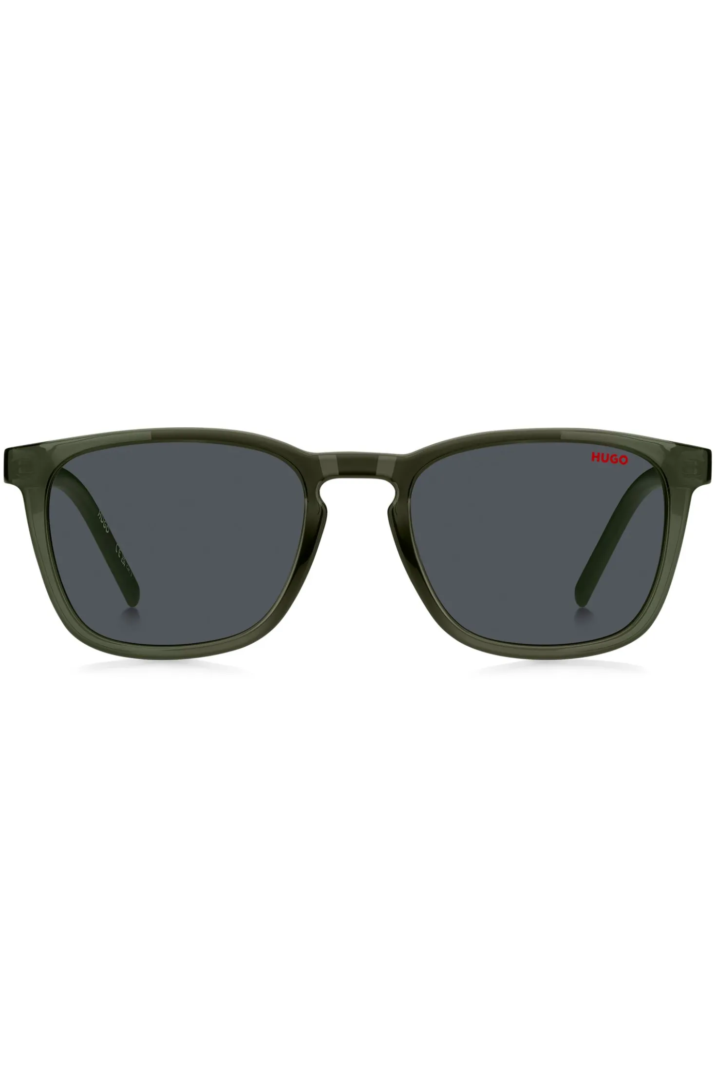 Green sunglasses with patterned temples