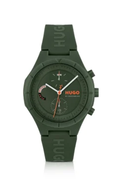 Green watch with silicone logo strap