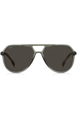 Grey-acetate double-bridge sunglasses with Havana temples