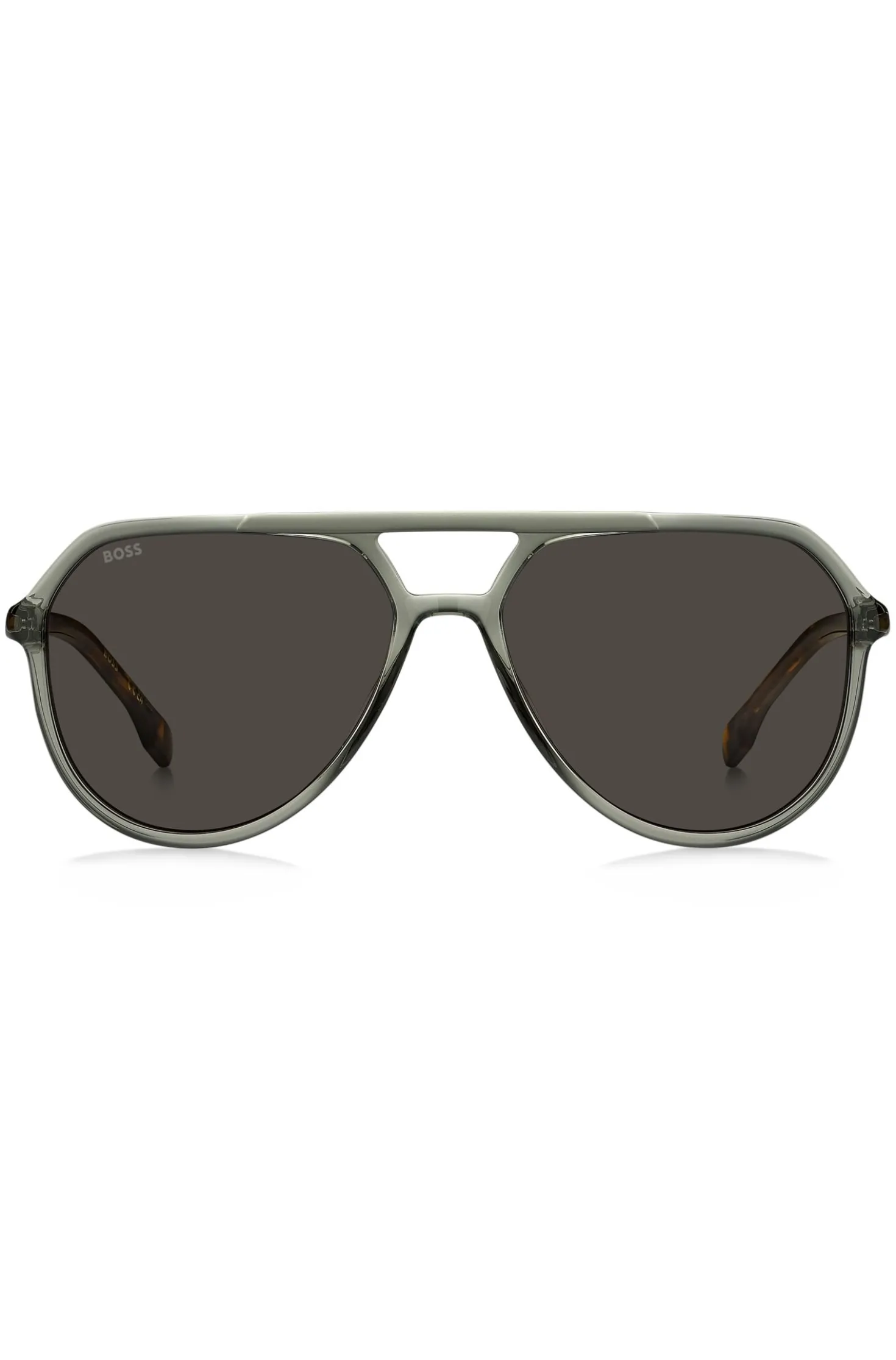 Grey-acetate double-bridge sunglasses with Havana temples