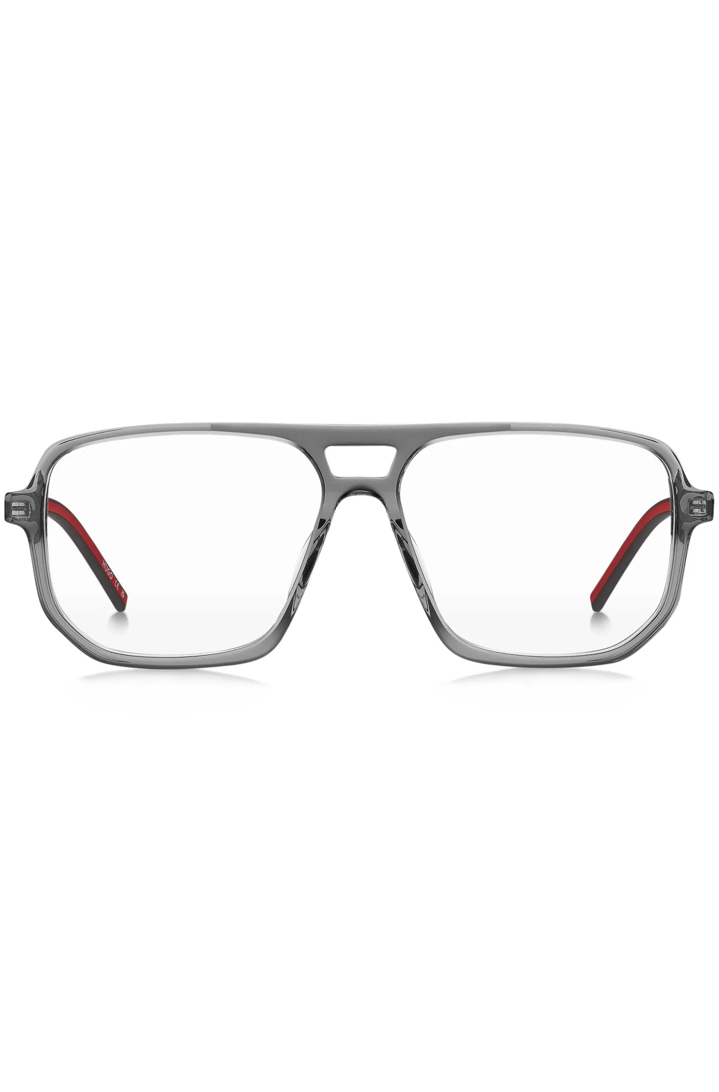 Grey-acetate optical frames with cut-out logo