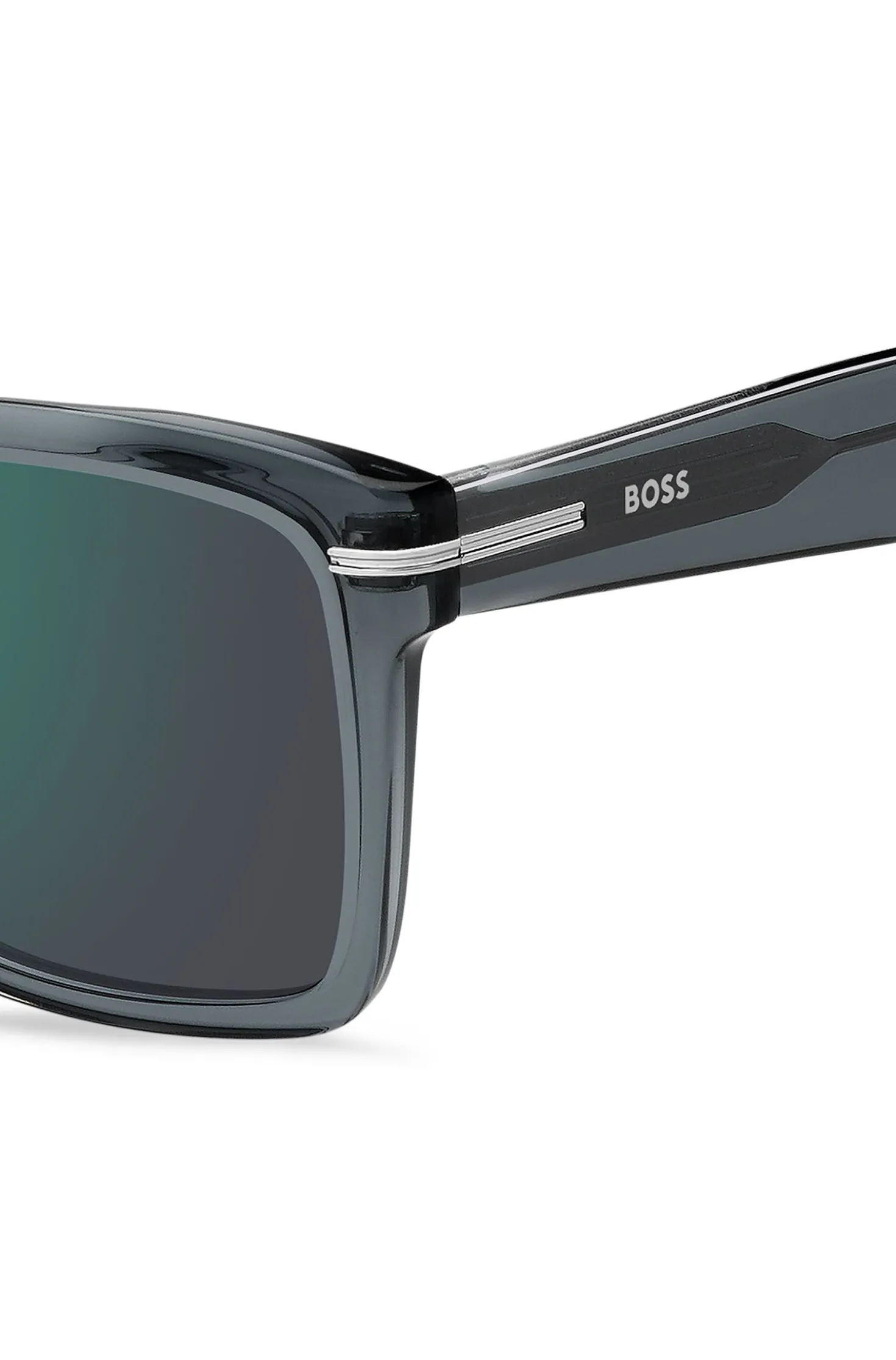 Grey-acetate sunglasses with silver-tone trims