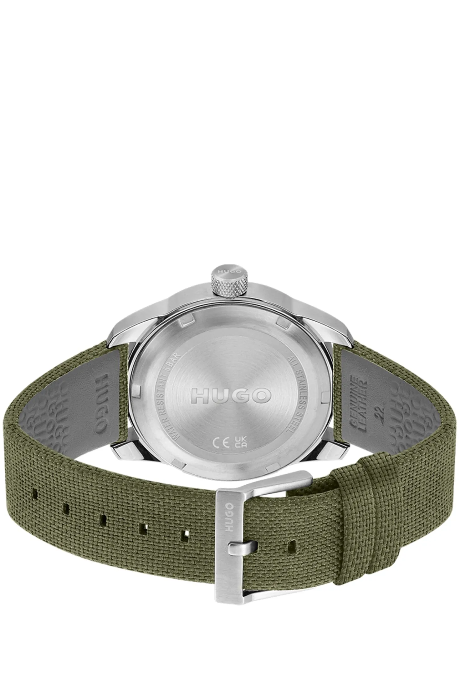 Grey-dial watch with green fabric strap