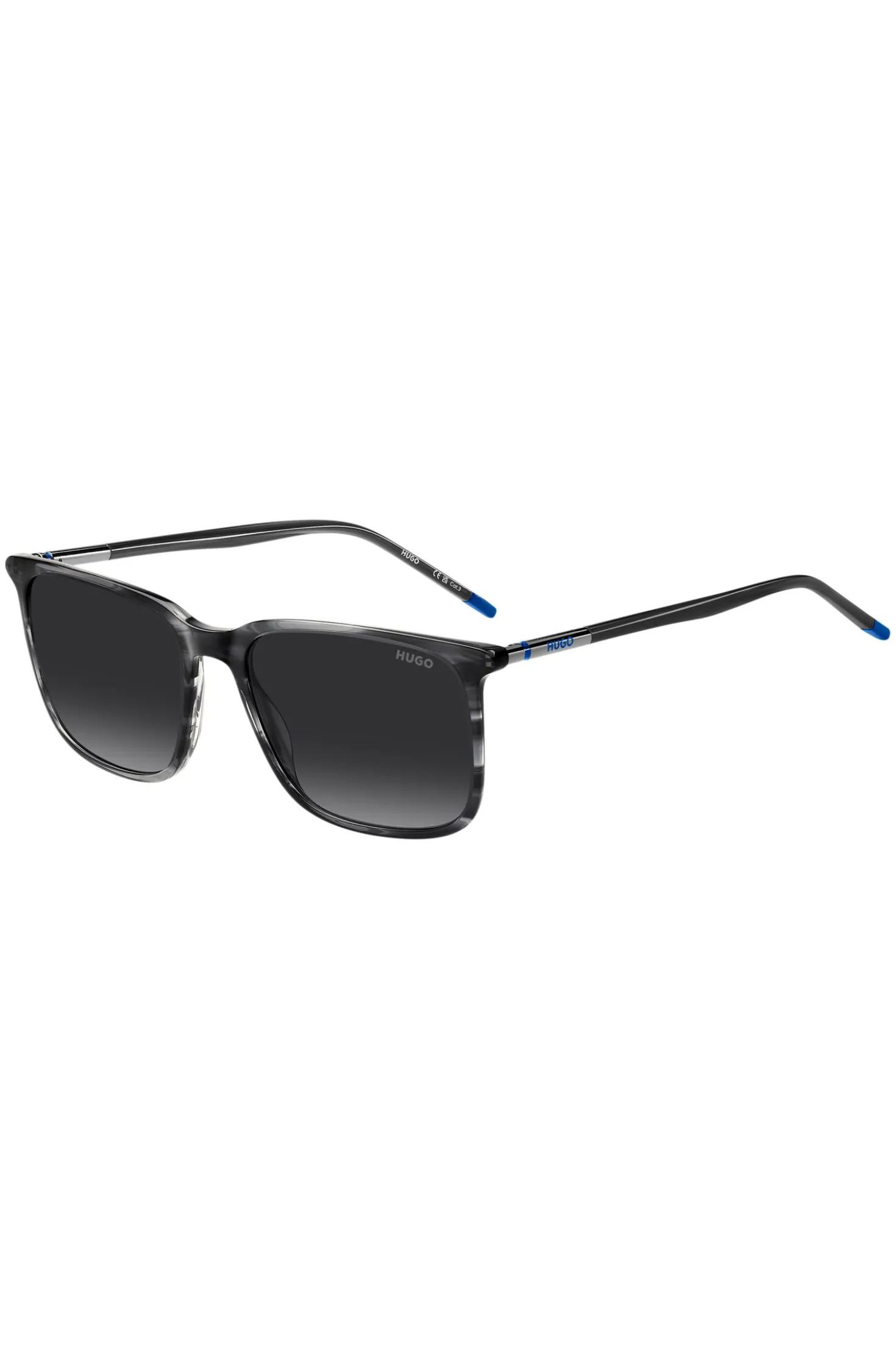 Grey sunglasses in patterned acetate with tubular metal temples