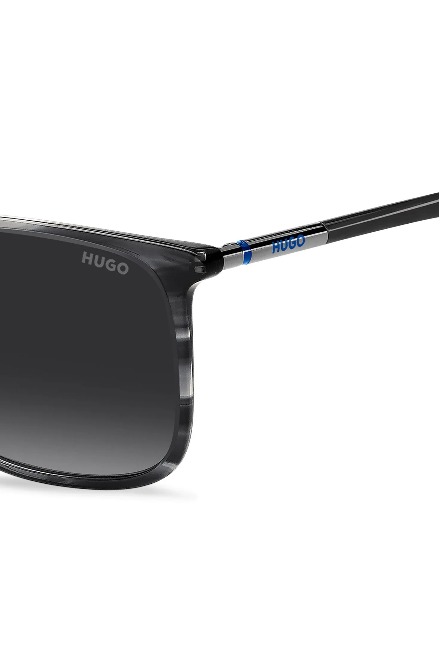 Grey sunglasses in patterned acetate with tubular metal temples