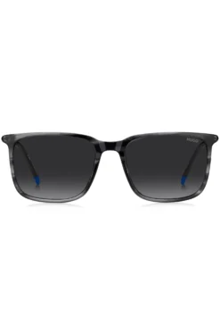 Grey sunglasses in patterned acetate with tubular metal temples