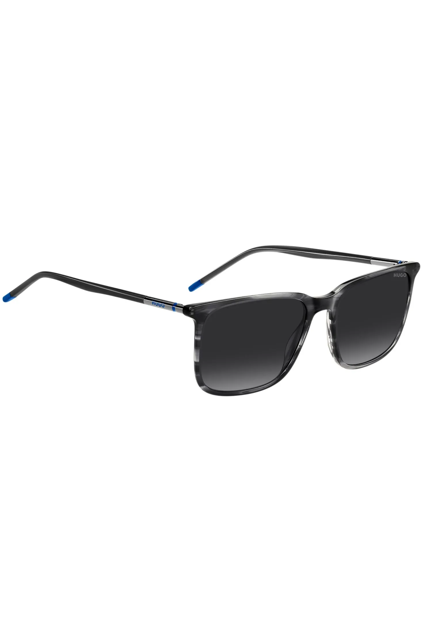 Grey sunglasses in patterned acetate with tubular metal temples