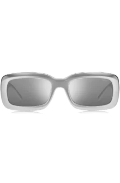 Grey sunglasses with stacked-logo temples