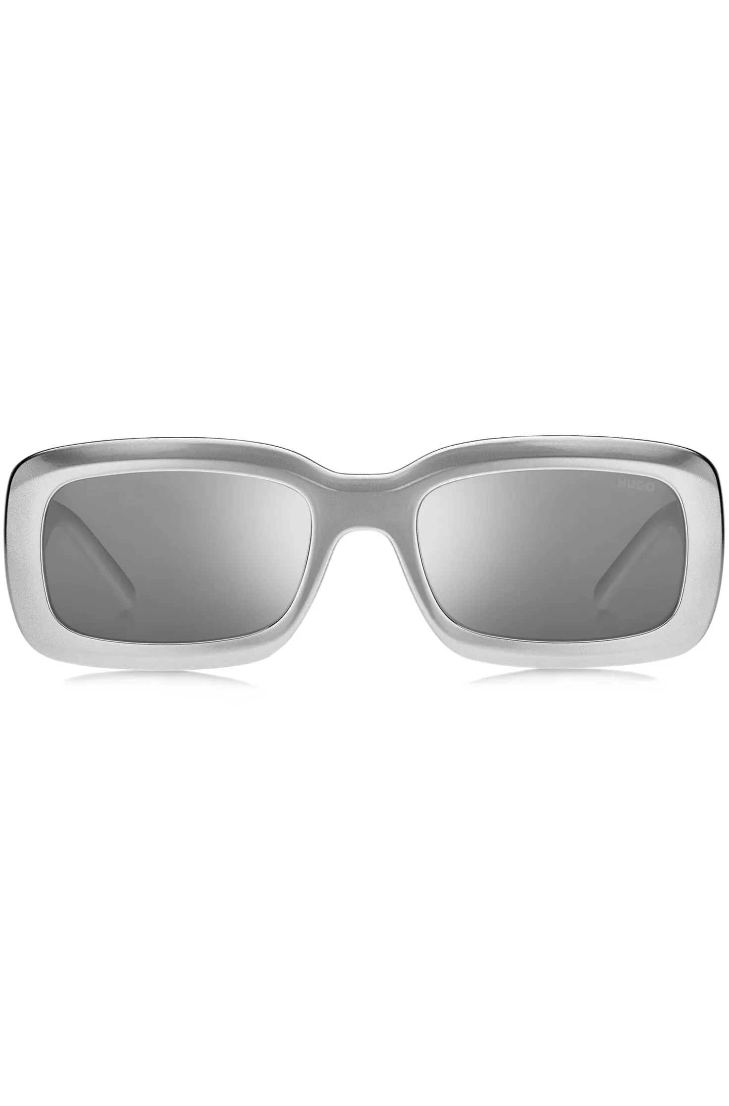 Grey sunglasses with stacked-logo temples