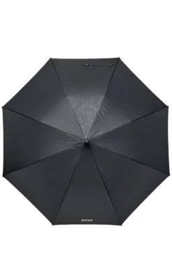 Grid-pattern umbrella with logo-embossed handle