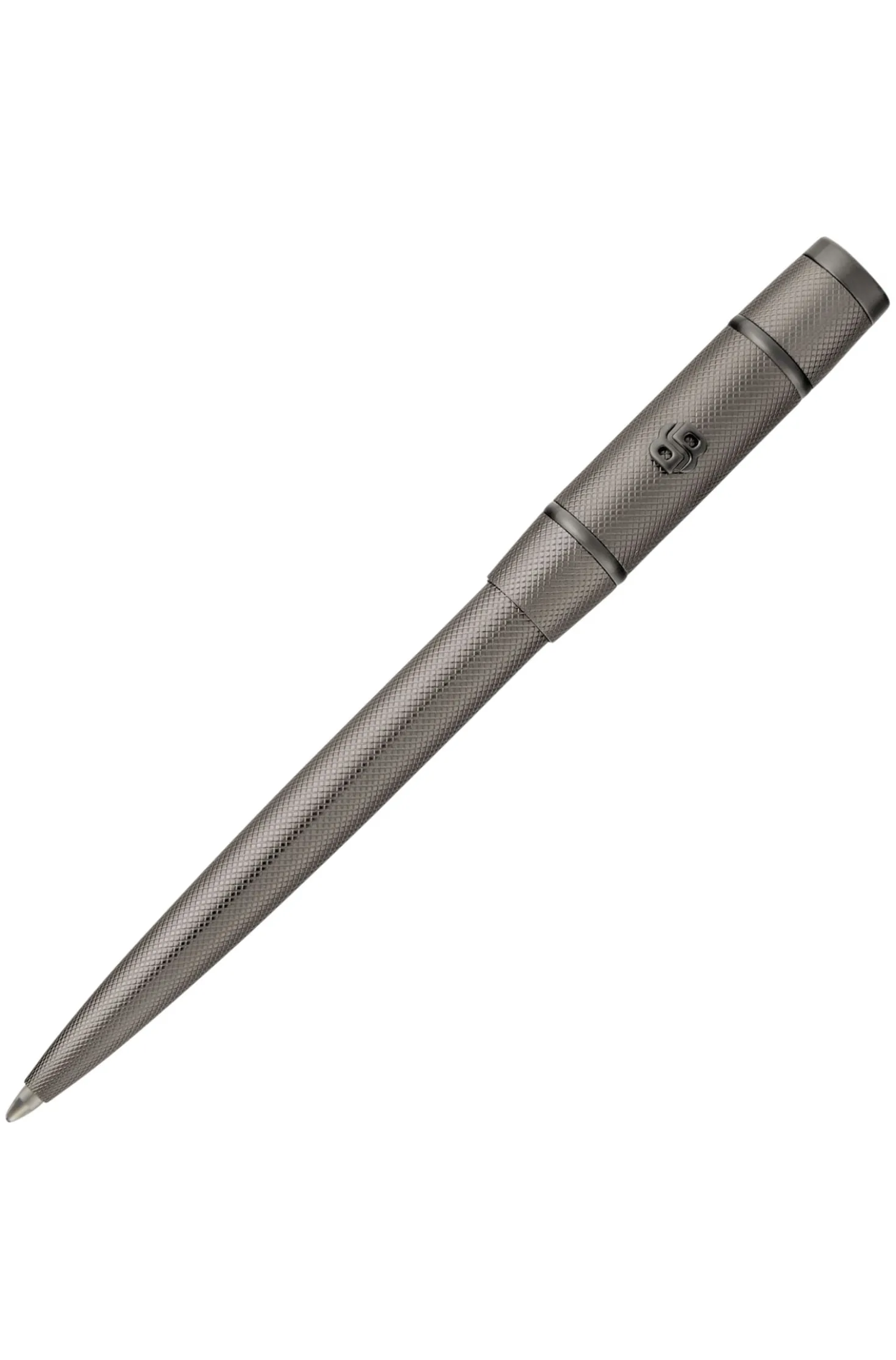 Gunmetal diamond-cut ballpoint pen with Double B trim