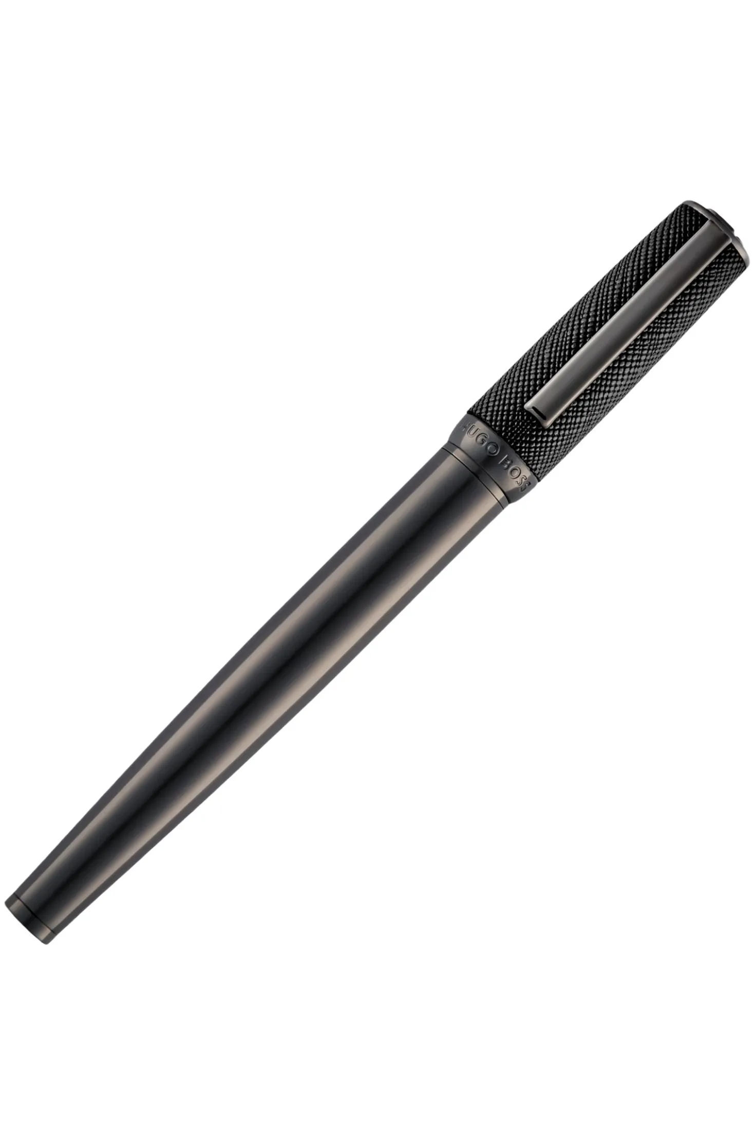Gunmetal-plated fountain pen with textured-leather cap