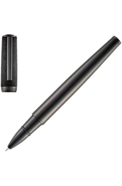 Gunmetal-plated rollerball pen with textured-leather cap