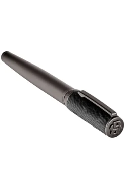 Gunmetal-plated rollerball pen with textured-leather cap