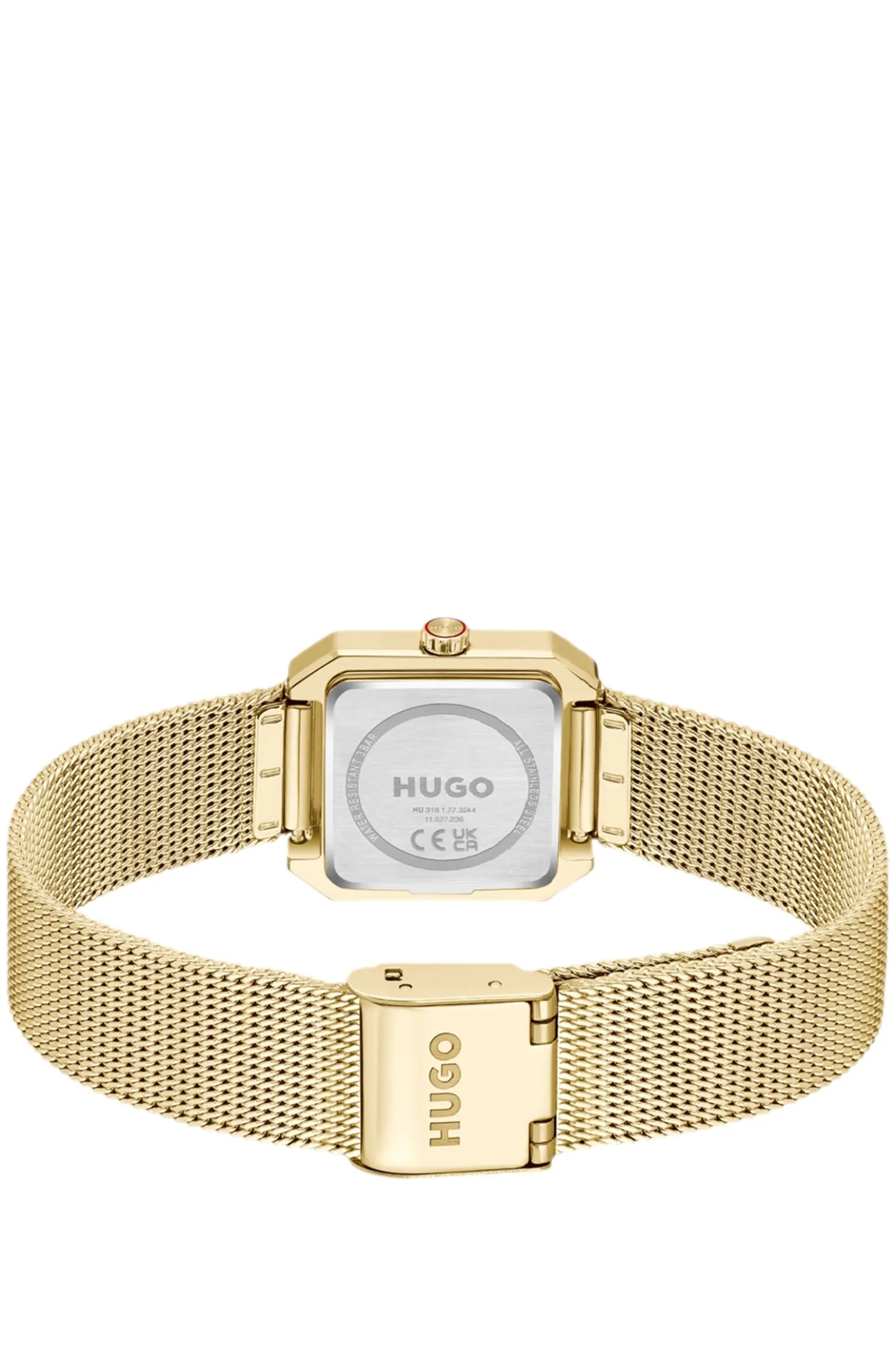 Hazel gold-tone square watch with mesh bracelet