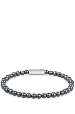 Hematite-bead cuff with logo closure