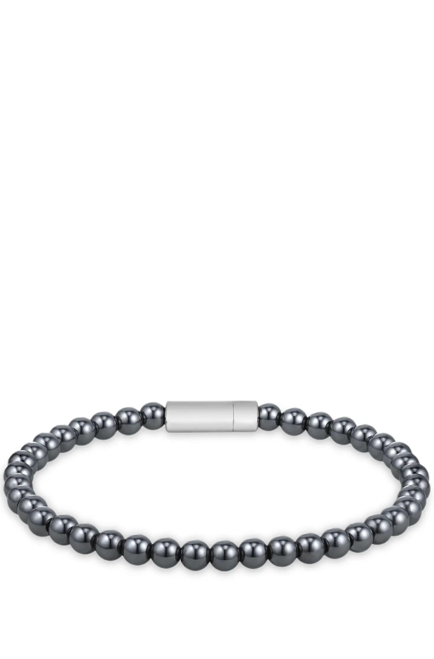 Hematite-bead cuff with logo closure
