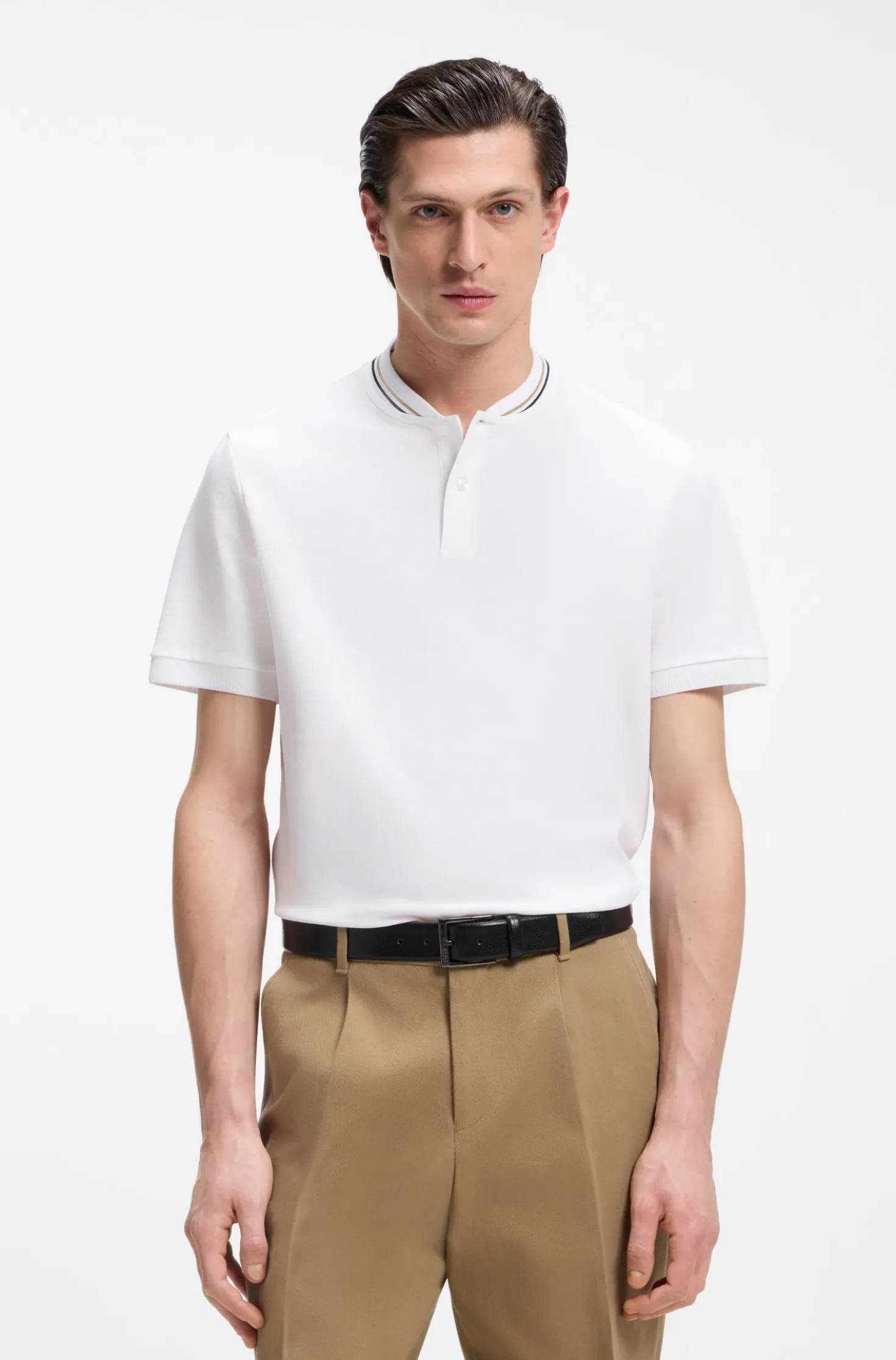 Henley-neck polo shirt in cotton piqué