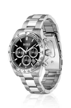 Hero 2.0 Black-dial chronograph watch with steel bracelet