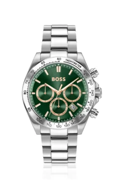 HERO 2.0 Green-dial chronograph watch with steel bracelet