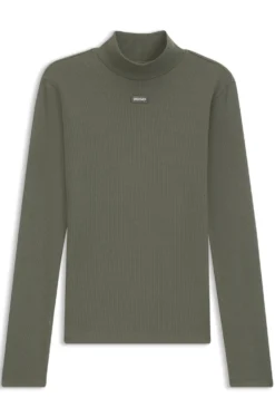 High-neck stretch-cotton top with logo badge