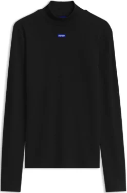 High-neck stretch-cotton top with logo badge