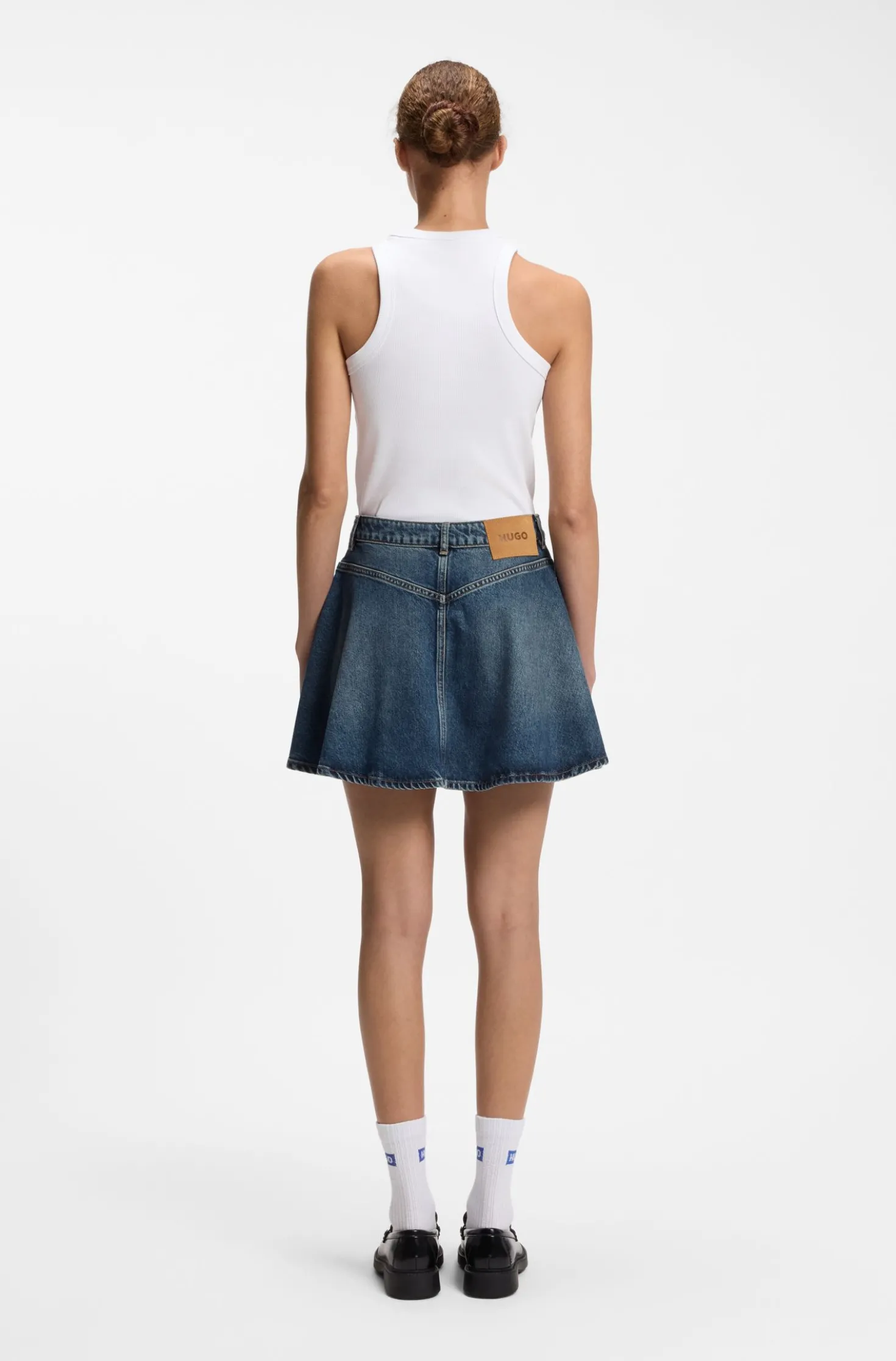 High-waisted mini skirt in blue denim