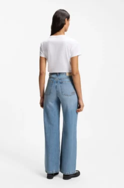 High-waisted regular-fit jeans in cross-hatch denim