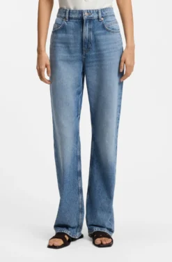 High-waisted regular-fit jeans in blue rigid denim
