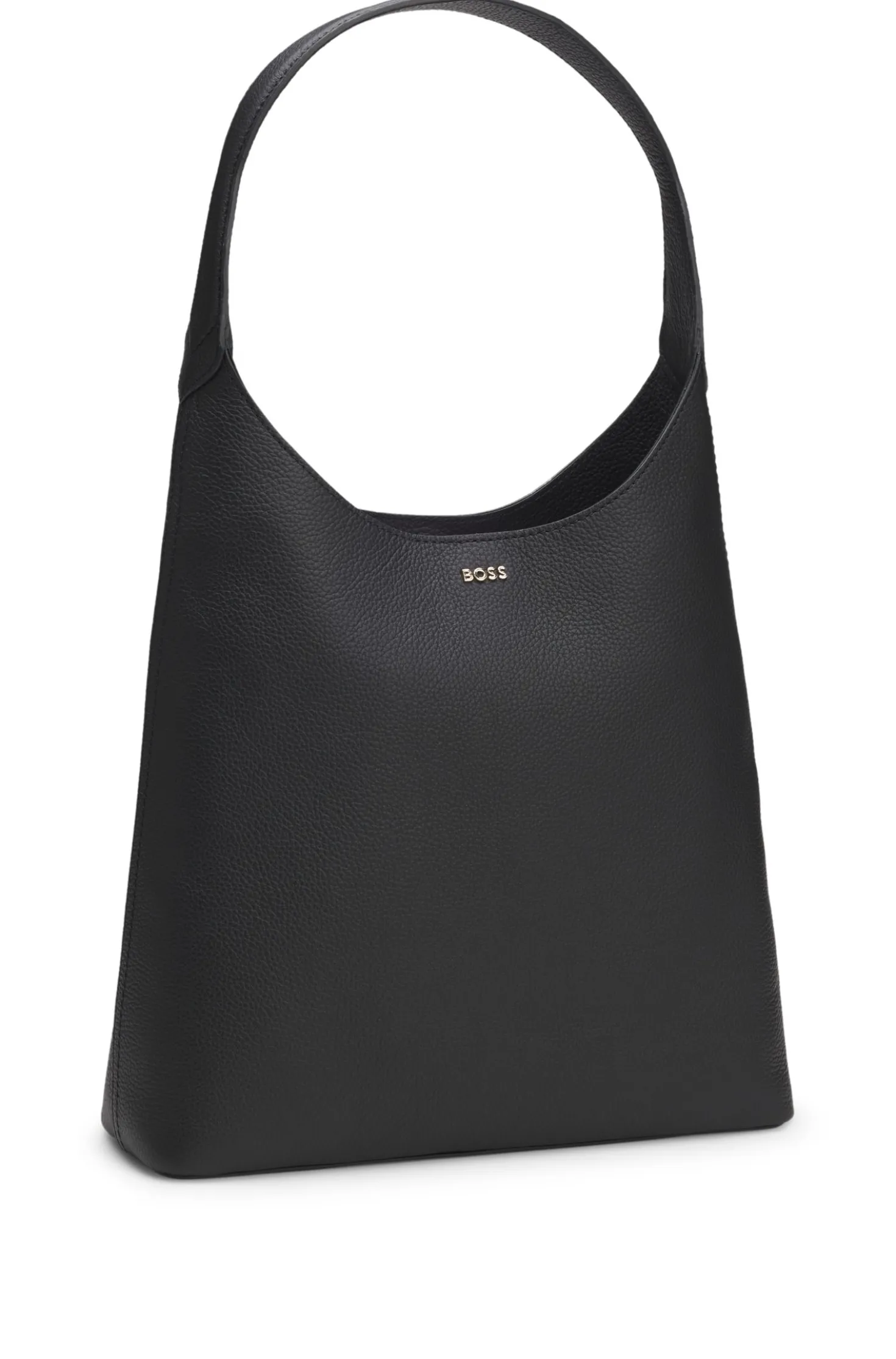 Hobo bag in leather with metallic logo lettering