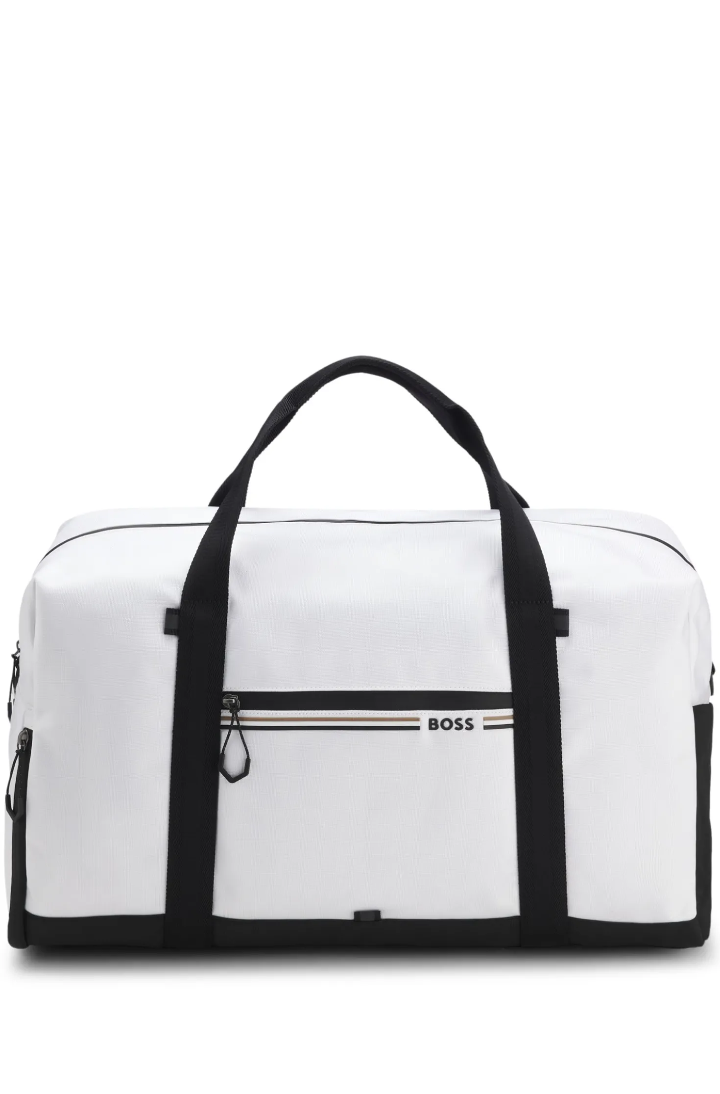 Holdall in structured fabric with logo and signature stripe