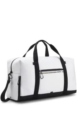 Holdall in structured fabric with logo and signature stripe