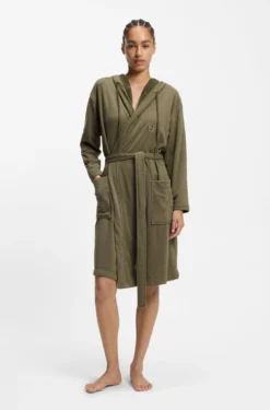 Hooded bathrobe in cotton jersey with Double B monogram