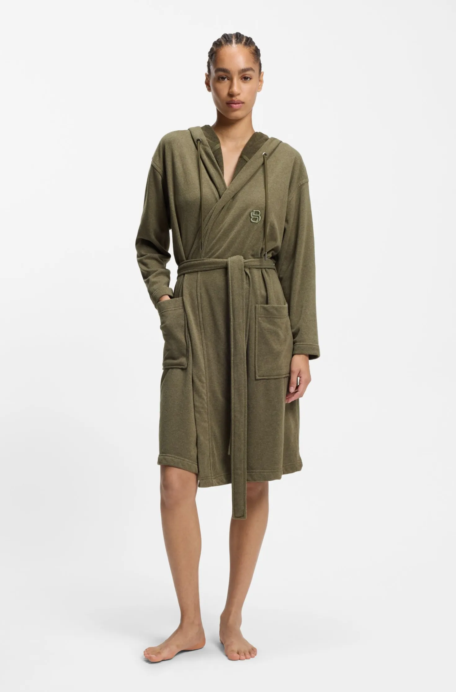 Hooded bathrobe in cotton jersey with Double B monogram