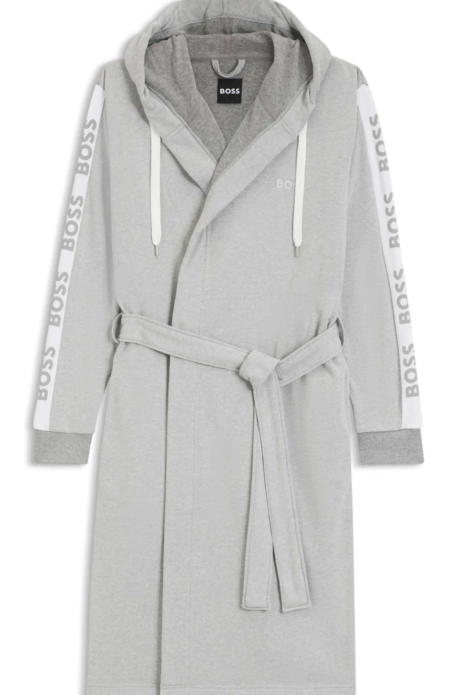 Hooded grey dressing gown with logo-print sleeves