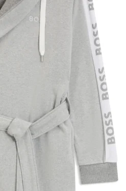 Hooded grey dressing gown with logo-print sleeves