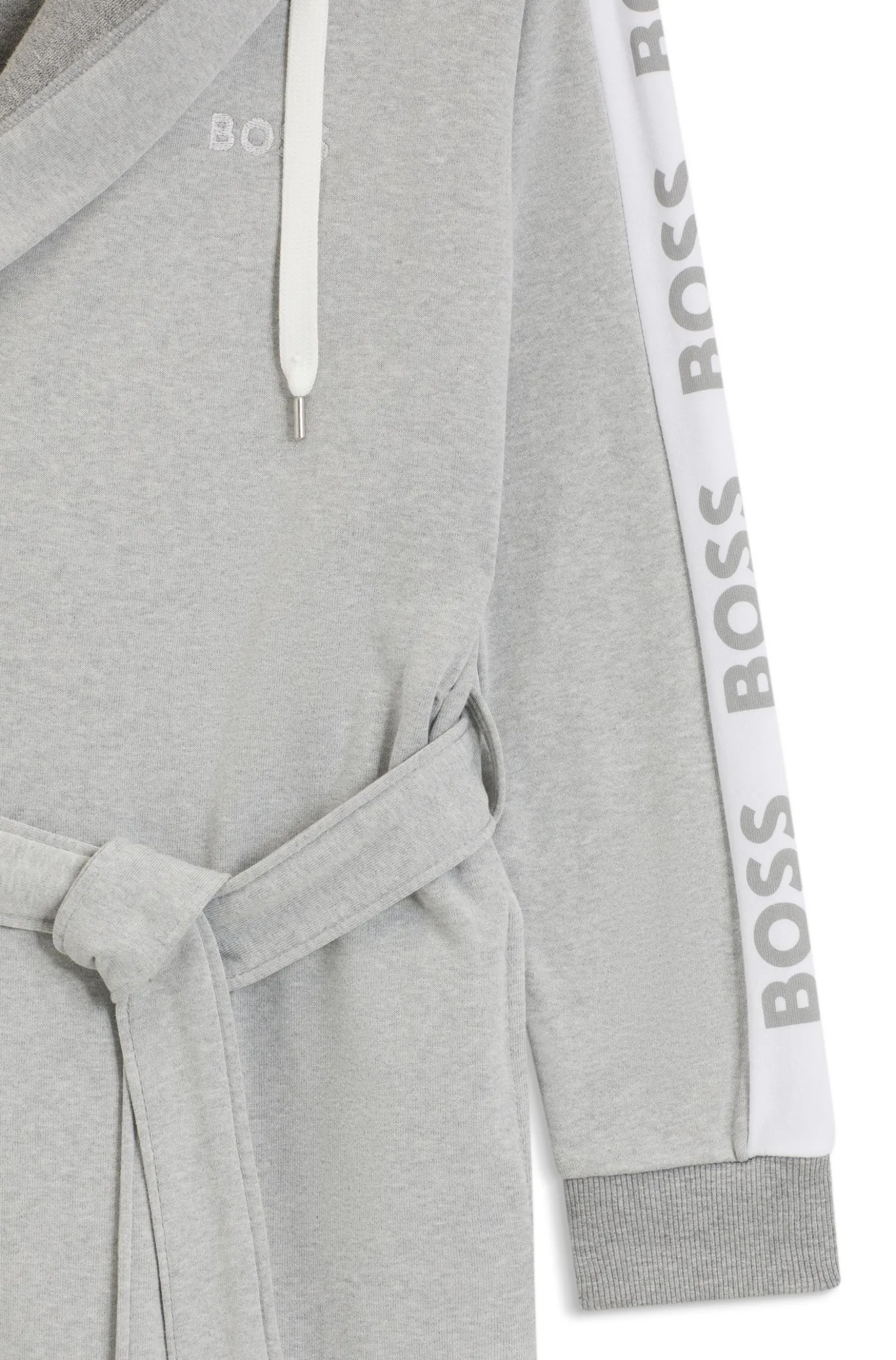 Hooded grey dressing gown with logo-print sleeves
