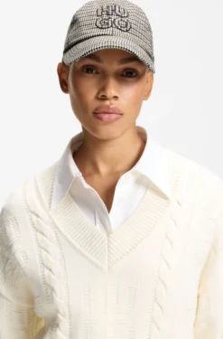 Houndstooth cap with stacked logo