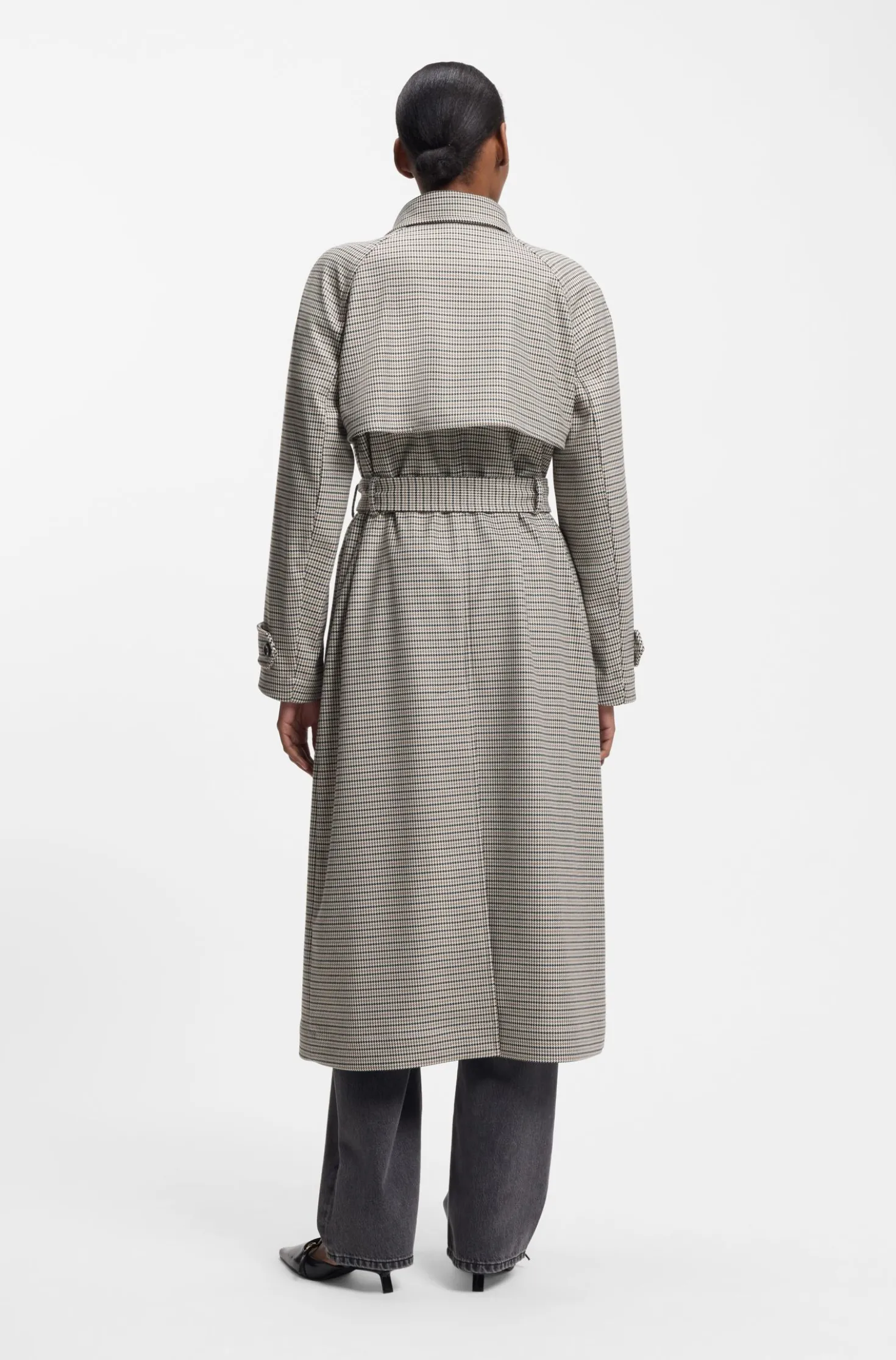 Houndstooth trench coat with belt