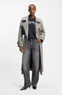 Houndstooth trench coat with belt