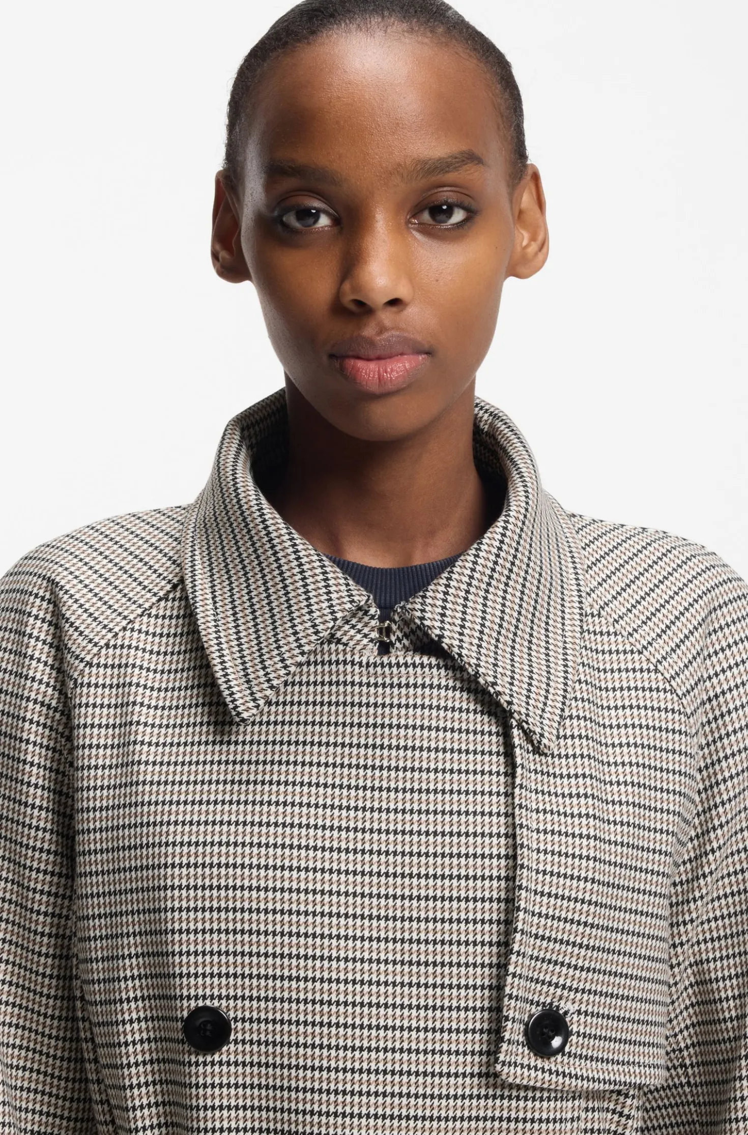 Houndstooth trench coat with belt