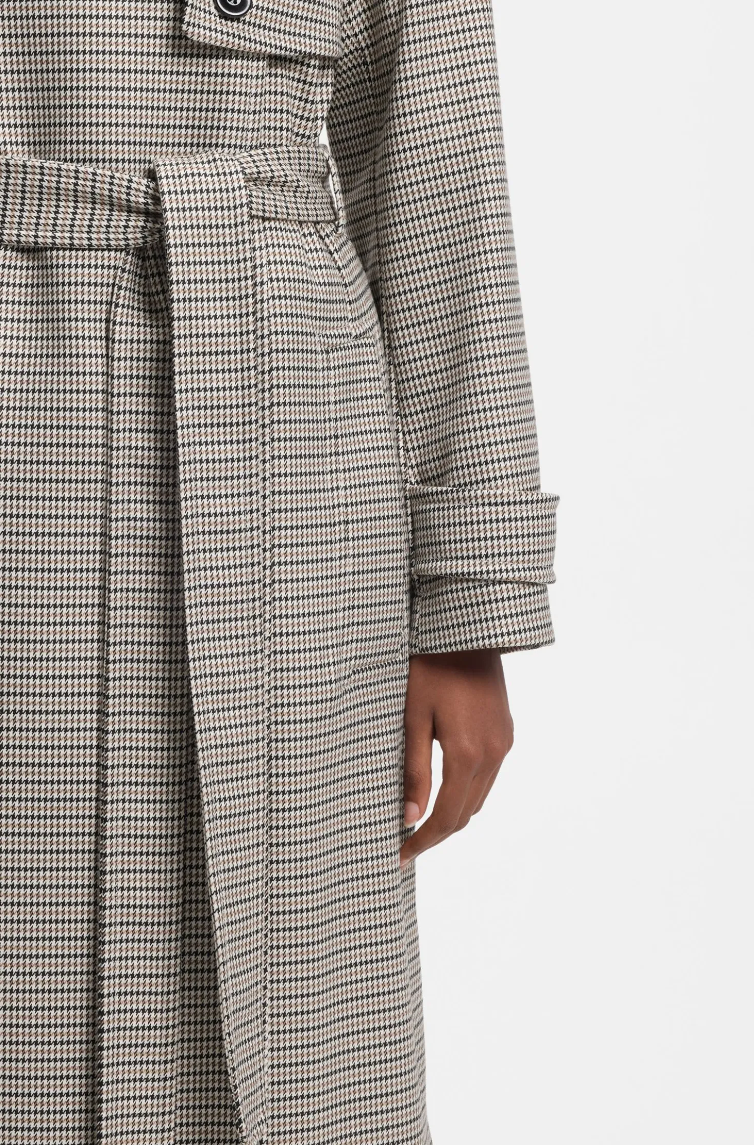 Houndstooth trench coat with belt