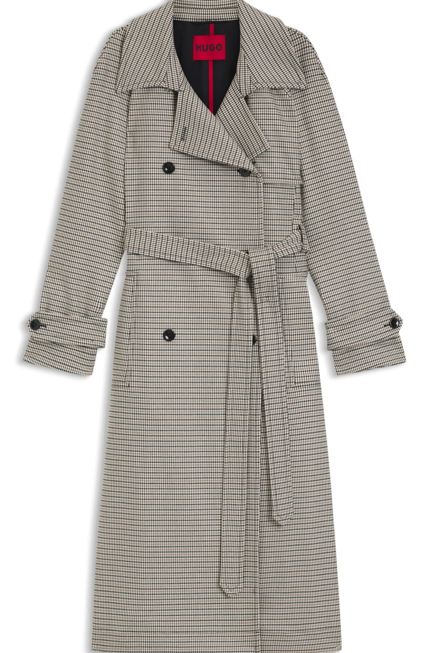 Houndstooth trench coat with belt