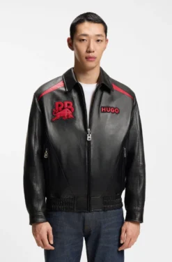 HUGO x RB leather jacket with bull motifs