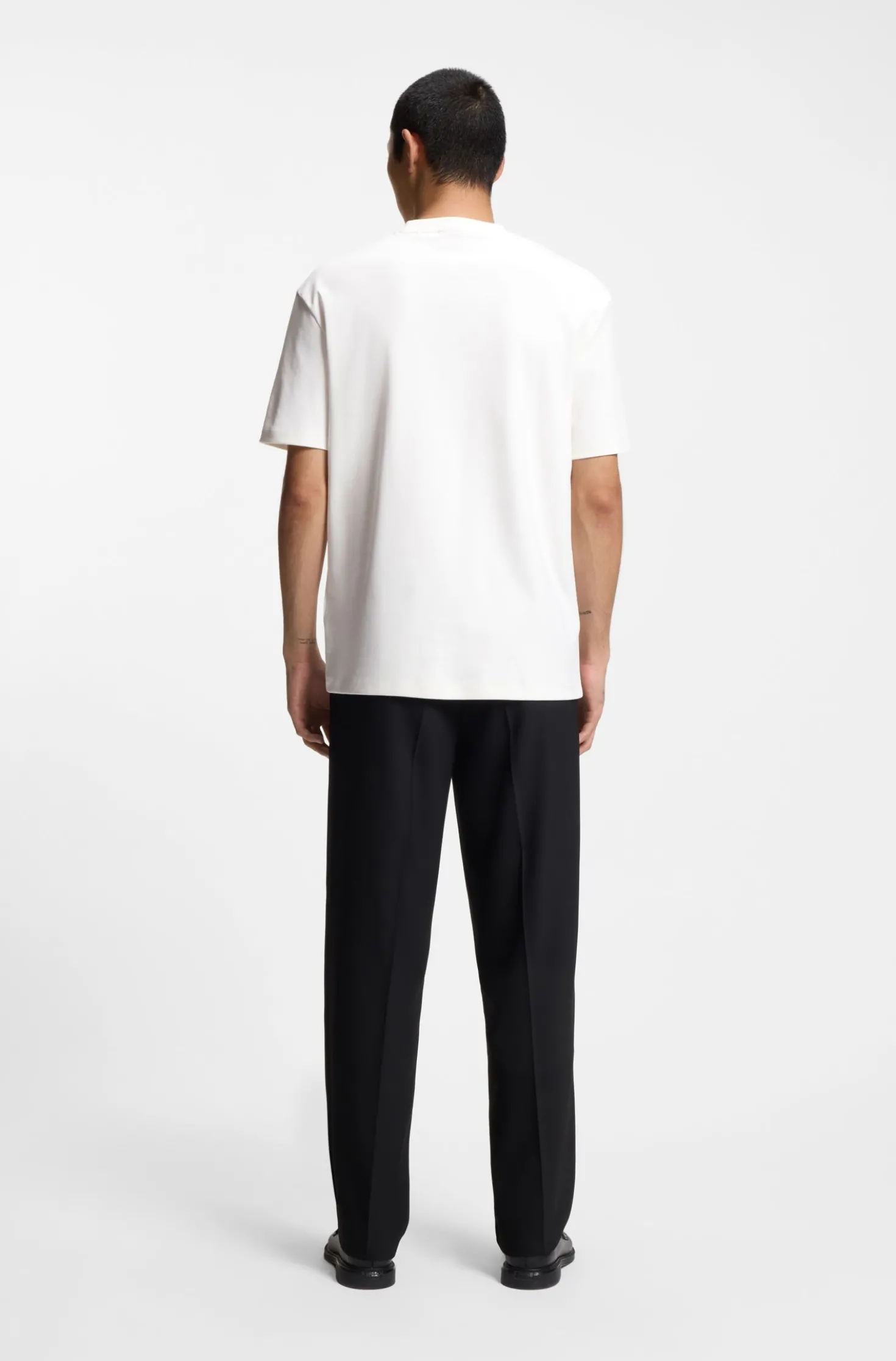 Interlock-cotton T-shirt with metallic stacked-logo badge